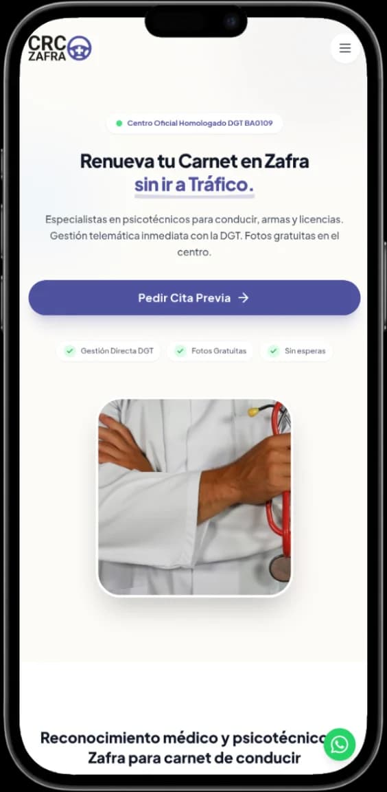 comprimidos/www centroreconocimientoszafra com movil mockup